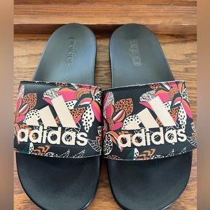 Womens adidas floral and black slides
